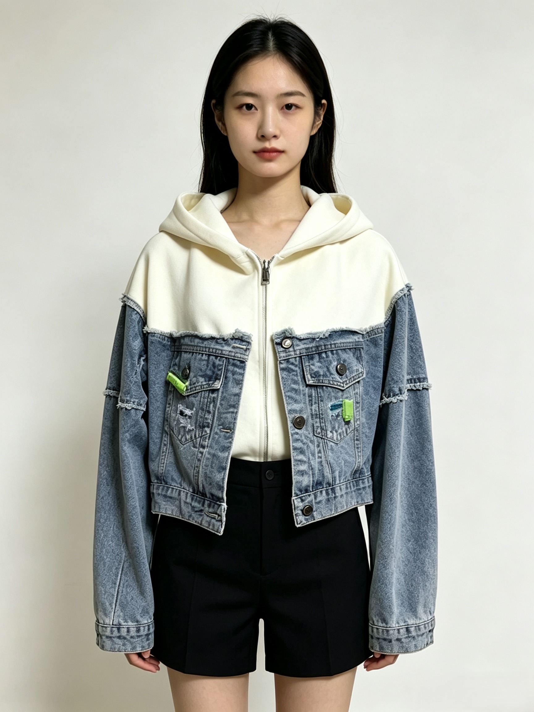 牛仔拼接外套